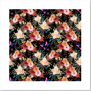 Fall flowers and butterflies surface pattern Posters and Art